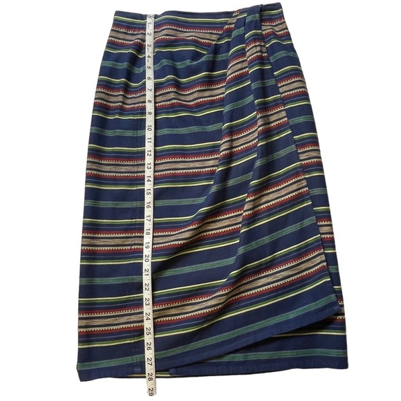 Liz Wear Vintage Striped Cotton Button Velcro Closure Wrap Around Skirt - Sz 10P - Picture 9 of 13